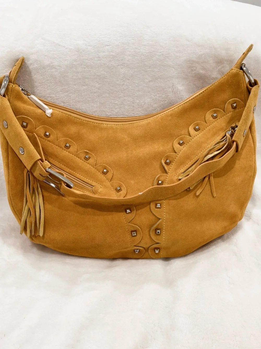 The Find Camel Suede Studded Shoulder Bag NWOT - Picture 10 of 12